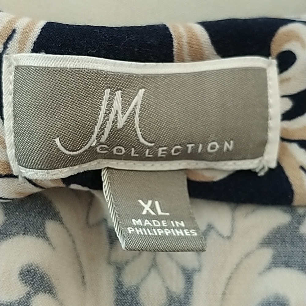 JM Collection Navy Tan Classic Print V Neck Pullover Top XL - Picture 9 of 12